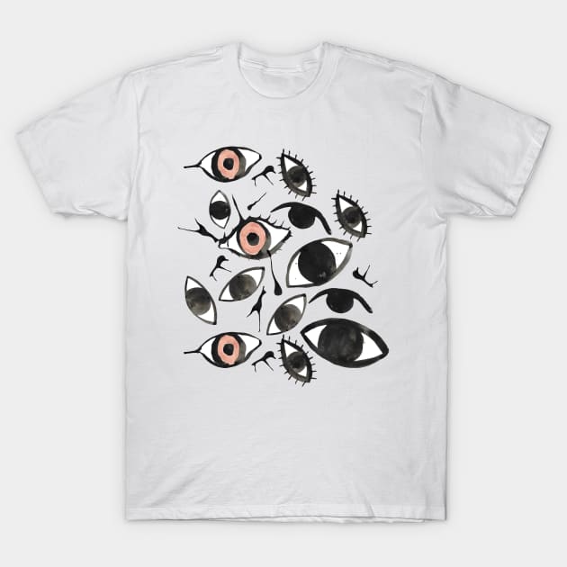 Ink Blots and Eyeballs: Hand Painted Halloween Pattern in Black Ink T-Shirt by Maddyslittlesketchbook